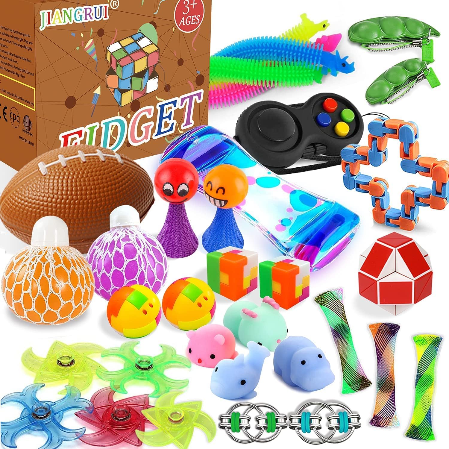 Sensory Fidget Toys Set 30 Pack. Stress Relief and Anti-Anxiety Tools Bundle for Kids and Adults, Fidget Box with Liquid