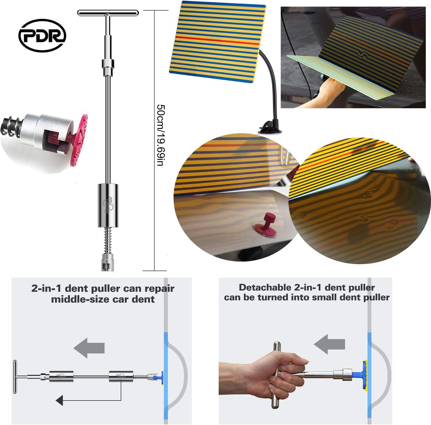 Fly5D Complete Paintless Auto Dent Removal Tools Set, PDR Dent Puller Kit for Autobody Repair of Dents with Different Aluminum Dent Pull Tabs Can Be Reused Countless Times