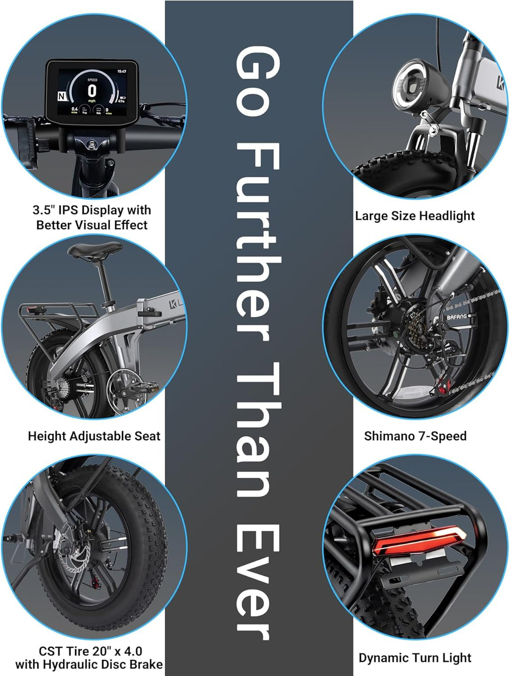 Folding Electric Bike for Adults 1200W Peak BaFang Motor 30MPH 60Miles Range 48V 15AH (720WH) Removable Battery 20" Fat Tire E-Bikes for Adults UL 2849 Certified Ebike