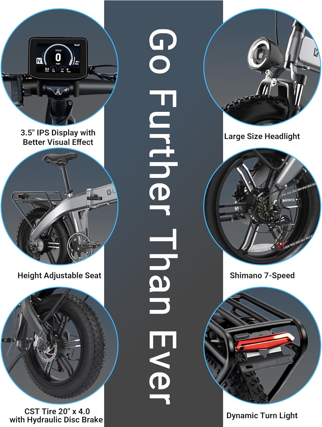Folding Electric Bike for Adults 1200W Peak BaFang Motor 30MPH 60Miles Range 48V 15AH (720WH) Removable Battery 20" Fat Tire E-Bikes for Adults UL 2849 Certified Ebike