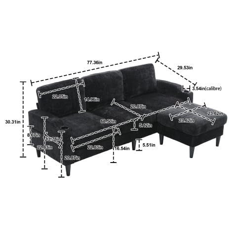 77'' Convertible Sectional Sofa Couch, L Shaped Couch 3 Seat Sofa Sectional with Reversible Storage Ottoman Bench & Cup Holder, Couches for Living Room, Apartment, Office, Small Space, Beige