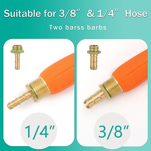 All Metal Replacement Sprayer Wand,1/4" & 3/8" Brass Barb Sprayer Wand Replacement, Stainless Steel Sprayer Wand with Shut off Valve & 2 Hose Clamps