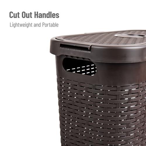 Mind Reader 40L Slim Laundry Hamper, Clothes Basket, Lid, Wicker Design, Plastic, 18"L x 10.4"W x 23.5"H, White