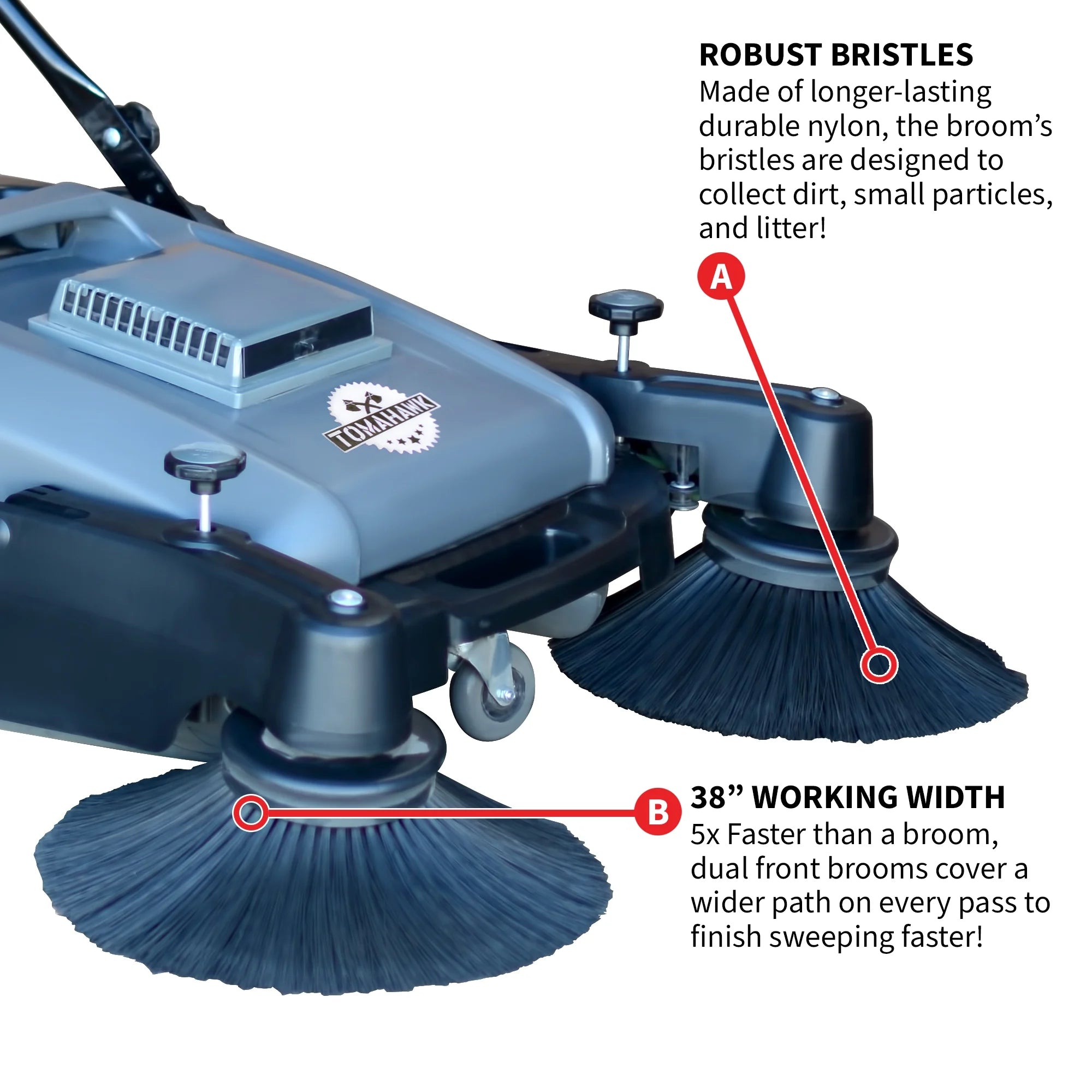 Tomahawk Power TOS38 38" Walk Behind Push Sweeper w/ Triple Power Side Brooms