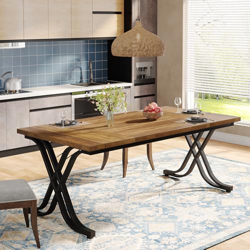 Tribesigns Dining Table for 4-6 People, 63 Inch Industrial Large Kitchen Table with Heavy Duty Metal Frame, Rectangle Wood Dining Room Table for Kitchen, Living Room, Rustic Brown
