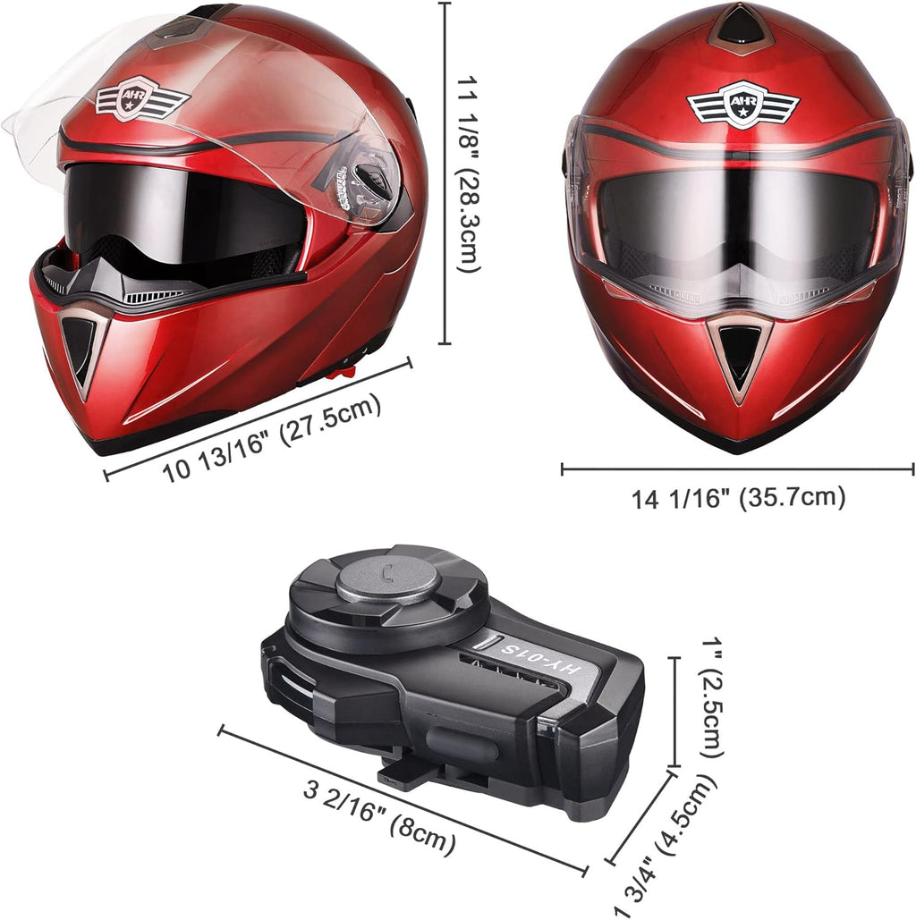 AHR Run-M Full Face Bluetooth Motorcycle Helmet Flip Up Modular Helmet Dual Visors DOT Approved, M-XL