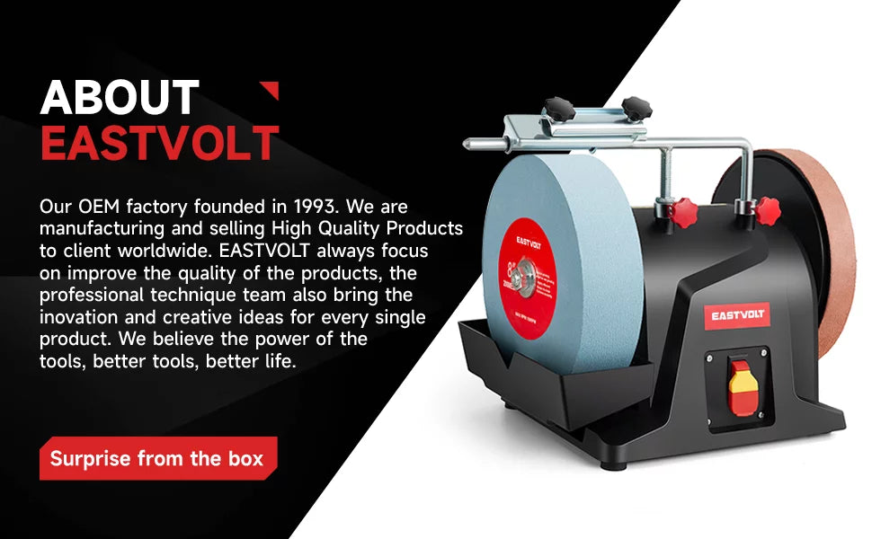Eastvolt 8 Inch Low Speed Wet Grinding Machine, 120RPM Water Cooled Sharpening System for Household Knives and Woodworking Tools