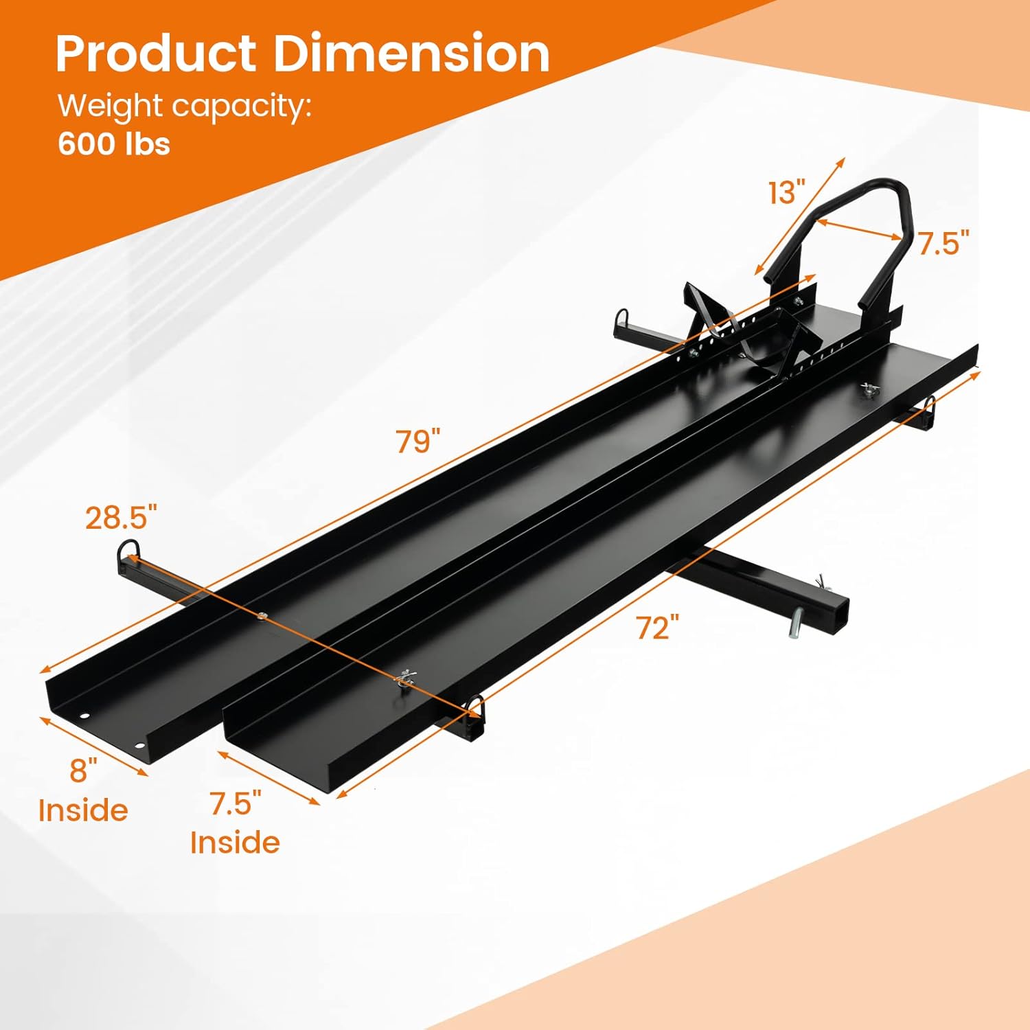 IRONMAX 600LBS Motorcycle Carrier, Heavy Duty Steel Hitch Mount Rack Hauler with Loading Ramp, Wheel Chock & 2 Straps, Anti Tilt Scooter Dirt Bike Carrier for Car Truck SUV RV
