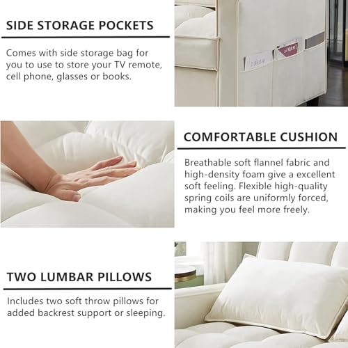 Convertible Sofa Bed, 3 in 1 Velvet Sleeper Loveseat with Pull Out Bed, Adjustable Backrest, 2 Pillows and 2 Foldable Side Table, Futon Loveseat Couches for Living Room, No.2-Black