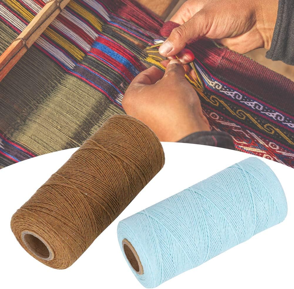 2 Rolls Craft Cotton Thread Twine Pure Cotton Yarn Tensile Resistant 8/4 Warp Thread for Knitting Tatting Carpet Tapestry(Brown+Light Blue)