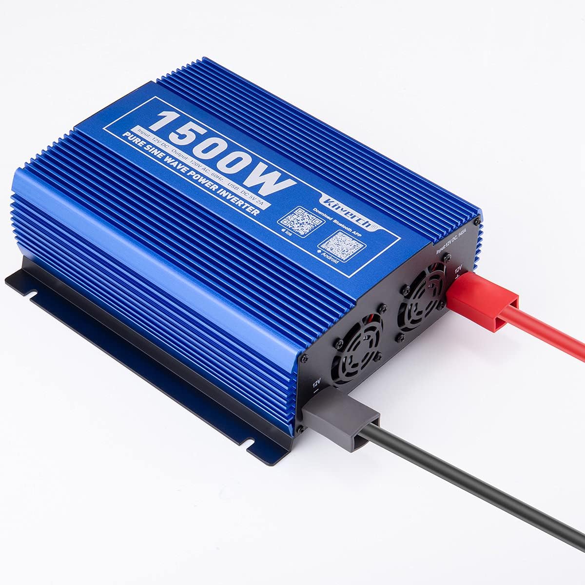Kinverch 1500W Pure Sine Wave Power Inverter 12V DC to 110V AC Car Inverter with Bluetooth and 2AC Outlets &USB Port for Truck /RV /Home