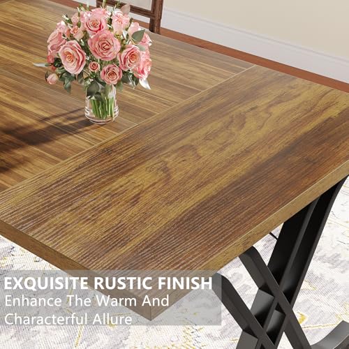 Tribesigns Dining Table for 4-6 People, 63 Inch Industrial Large Kitchen Table with Heavy Duty Metal Frame, Rectangle Wood Dining Room Table for Kitchen, Living Room, Rustic Brown