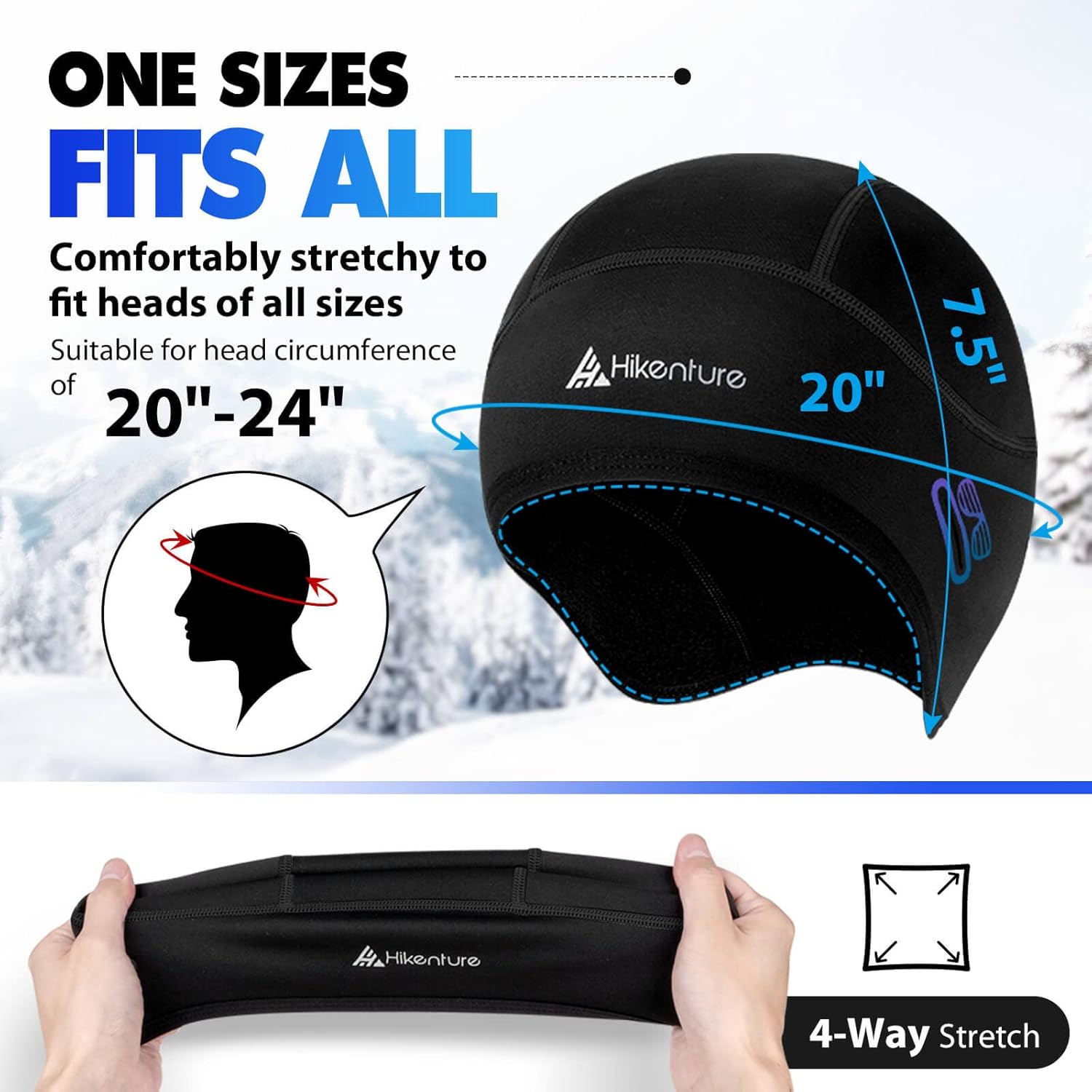Hikenture Skull Cap Helmet Liner for Men and Women(2-Pack), Winter Thermal Cycling Cap for Men & Women, Running Cap for Men and Cycling Hat Beanie with Ponytail for Women