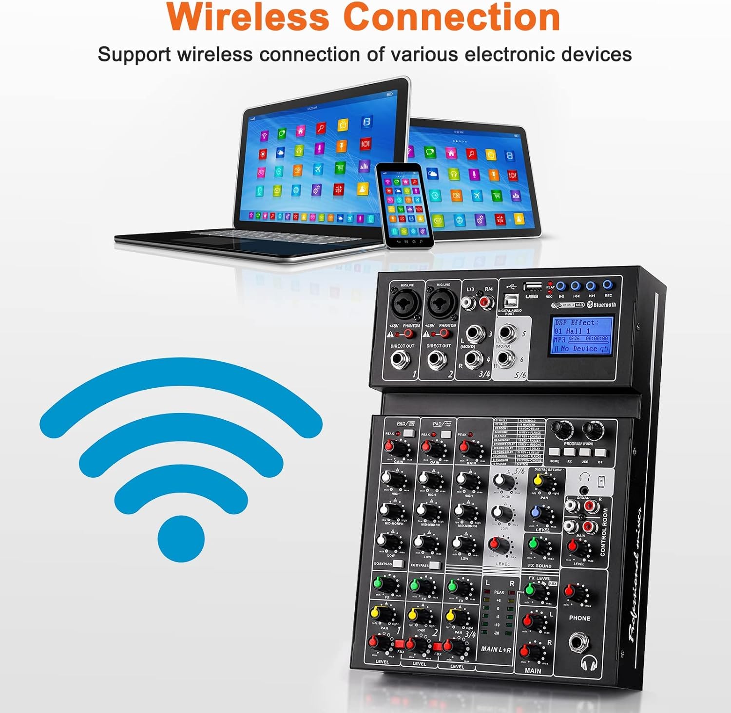 Audio Mixer Sound Board Console 6 Channel Sound Mixer Support Digital USB MP3 Computer Wireless Input with 48V Phantom Power for Professional and Beginners By Vangoa