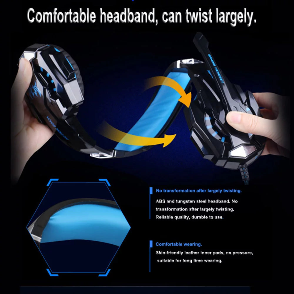 Kotion EACH G9000 3.5mm Gaming Headphone Over Ear Game Headset Noise Cancellation Earphone with Mic LED Light Control for Laptop Tablet Mobile Phones Desktop PC