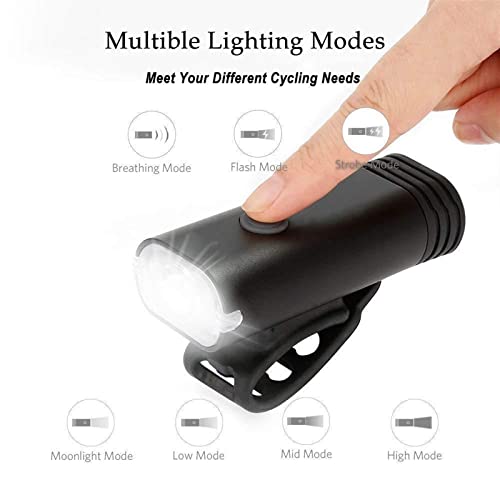 Rechargeable Bike Light Set Powerful Front and Back Lights, Bicycle Accessories for Night Riding, Aluminum Alloy Headlights