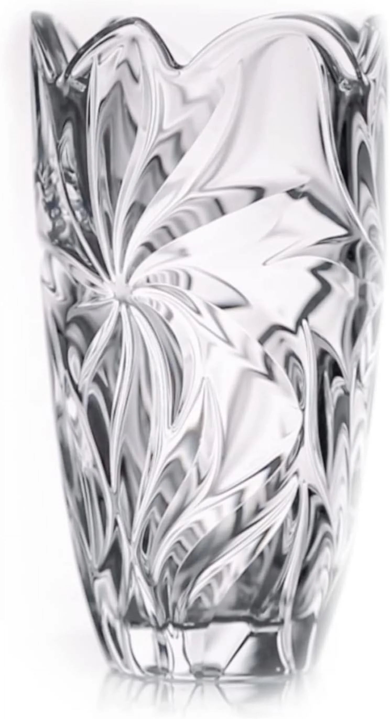Bohemian Crystal Glass Vase 11"-H Clear ''Flora'' Vintage Design Centerpiece Flower Vase Home Decor Wedding Birthday Housewarming Anniversary