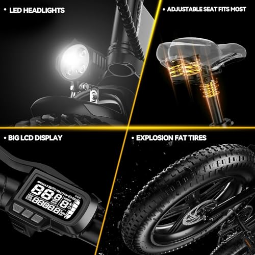 Folding Electric Bike for Adults, 750W Motor(1000W Peak),30MPH, 60Mile,48V 12.8AH/15AH/20AH Battery,20" Fat Tire Foldable Electric Bicycle,Commuter Beach Snow E-Bikes,7-Speed…