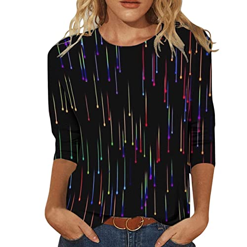 SHAOBGE Summer Outfits for Women 2024 Trendy Womens Casual Fashion Printing Crew Neck Three Quarter Sleeve