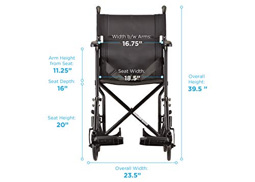 NOVA Medical Products Lightweight Transport Chair - 19" with Swing Away Footrest - Black