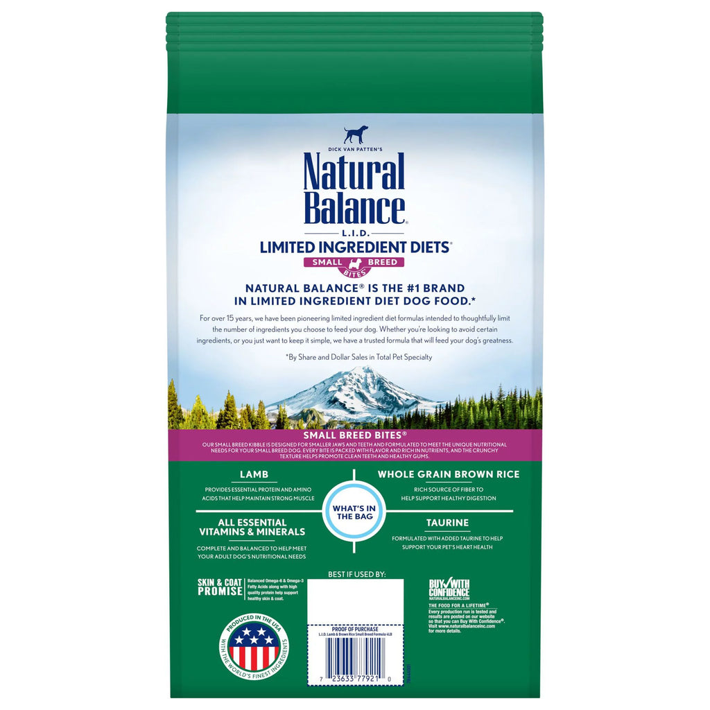 Natural Balance L.I.D. Limited Ingredient Diets Dry Dog Food, 4 Pounds, Lamb & Brown Rice Small Breed Formula