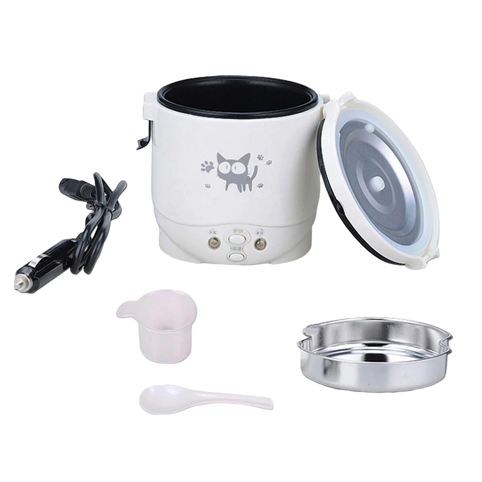 Small 1L Electric Rice Cooker Multipurpose Food Container Heating Lunch Box Cooking Machine Soup Pot Portable for Travel Camping RV Car 12V
