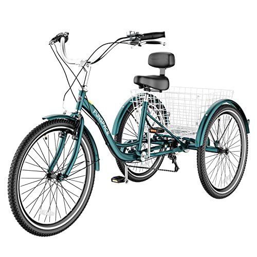 NAIZEA Adult Tricycle, 7 Speed Three Wheel Cruiser Bike, 20/24/26 inch Adult Trikes 3 Wheel Bikes with Large Basket for Seniors, Adults, Women, Men, Multiple Colors