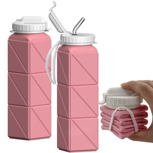 BEAUTAIL Collapsible Water Bottles, Silicone Foldable Portable Water Bottle 610ml, Lightweight Reusable Leakproof for Travel Camping Hiking Cycling Yoga Sports Outdoor