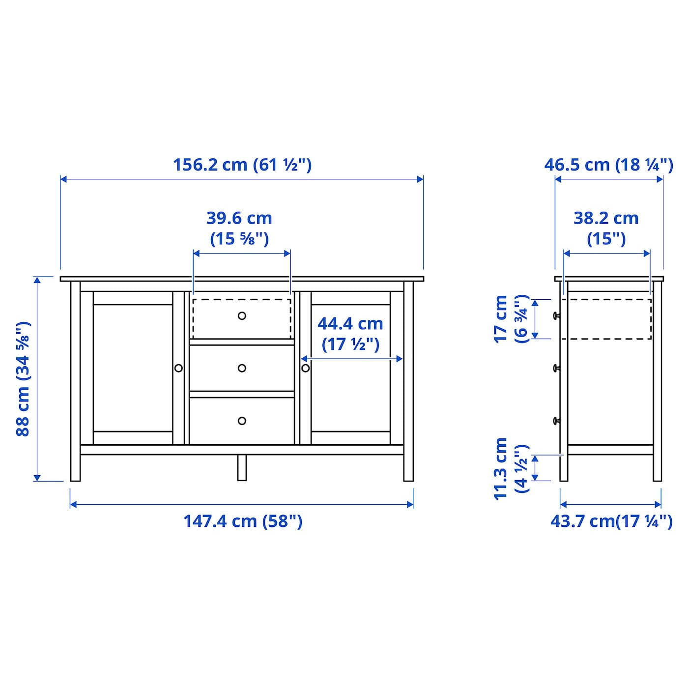 IKEA - HEMNES Sideboard, Dark Gray stained, 61 3/4x34 5/8