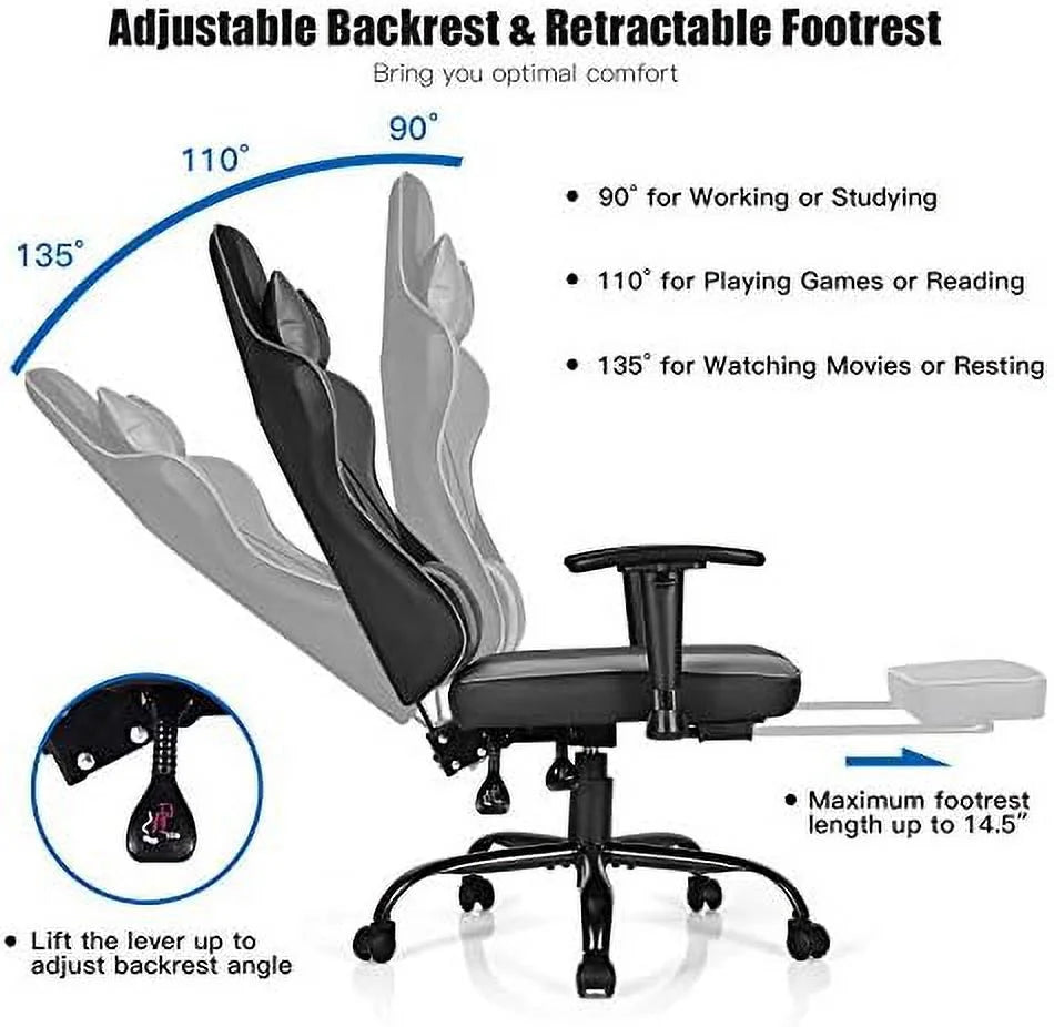 Gaming Chair  High Back Computer Gaming Chair with Adjustable Armrests &amp; Massage Lumbar Support  Swivel Ergonomic Reclining Office Chair (Black)
