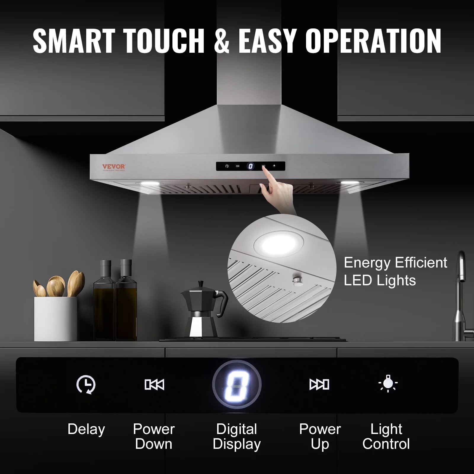 BENTISM 30" 350cfm 3 Speed Wall Mount Range Hood Ductless Kitchen Vent Stainless Steel 6" Round Vent