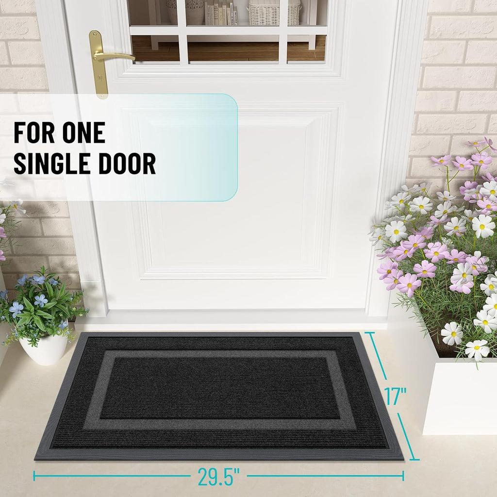 OLANLY Indoor Door Mat and Dog Door Mat, Indoor Door Mat Size 29.5x17 in Black and Dog Door Mat Size 30x20 in Grey, 2 Item Bundle