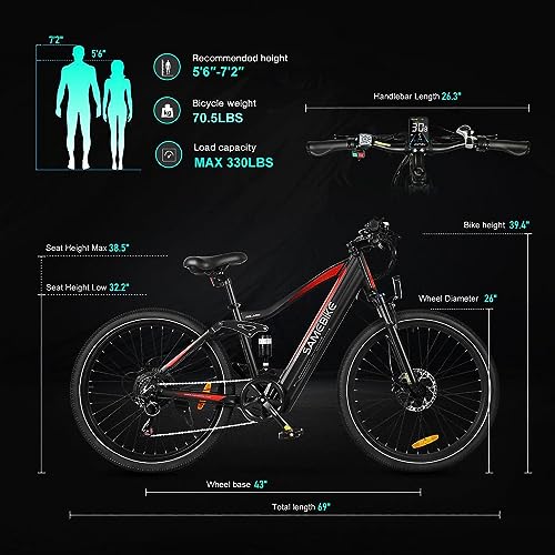 SAMEBIKE Electric Bike 750W 28MPH Electric Mountain Bike Full Suspension, 26 inch Ebike for Adults with 48V 14Ah Battery, 7 Speed Electric Bicycle with LCD Color Display