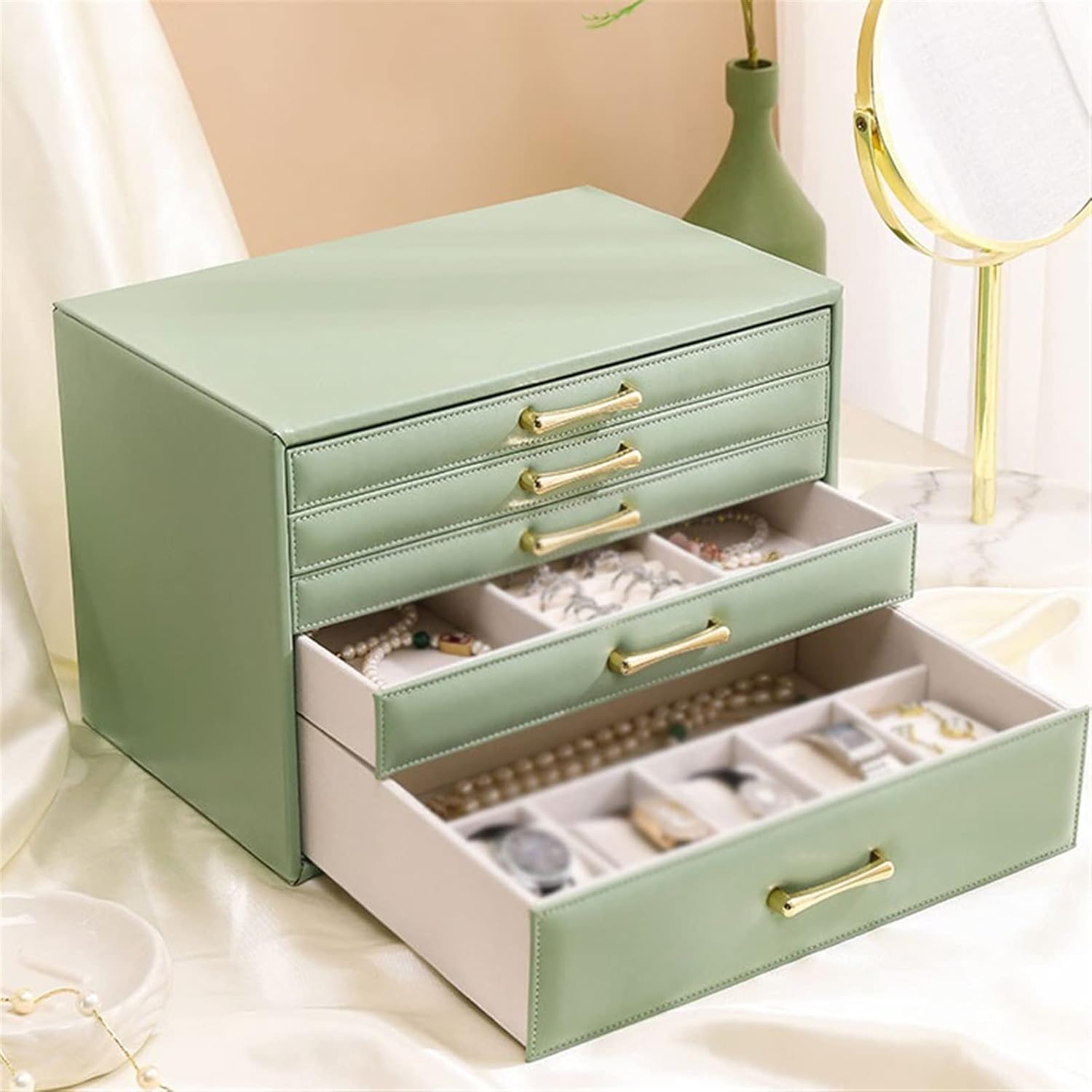 Gerrit ABNNHK Jewelry Box Ring Necklace Watch Jewelry Storage Box High-grade High-capacity PU Leather Jewelry Box Jewelry Storage Jewelry Organizer for Women (Color : Bianco) (Bianco)
