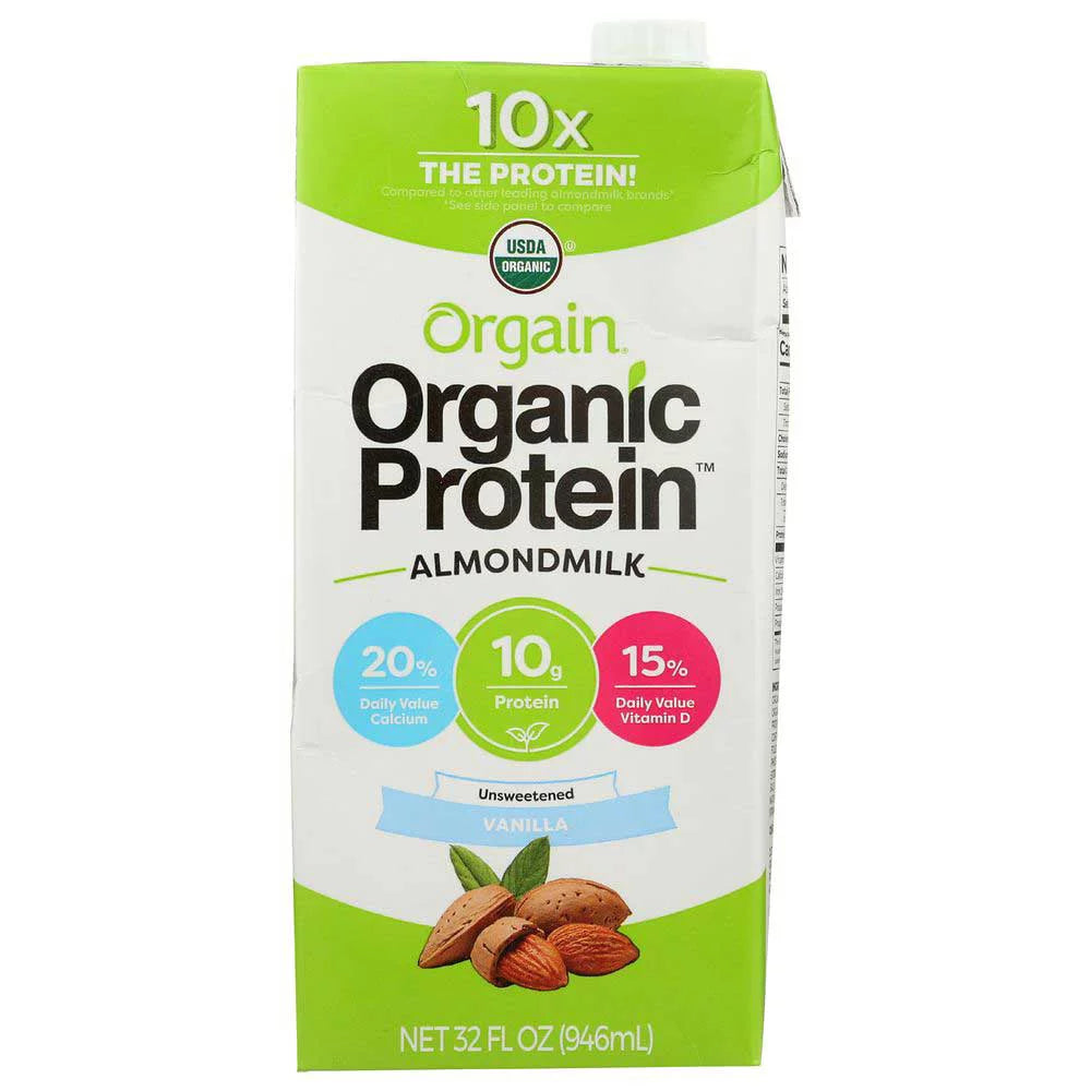 Orgain Organic Protein Unsweetened Vanilla Protein Almond Milk, 32 Fluid Ounce -- 6 per case.