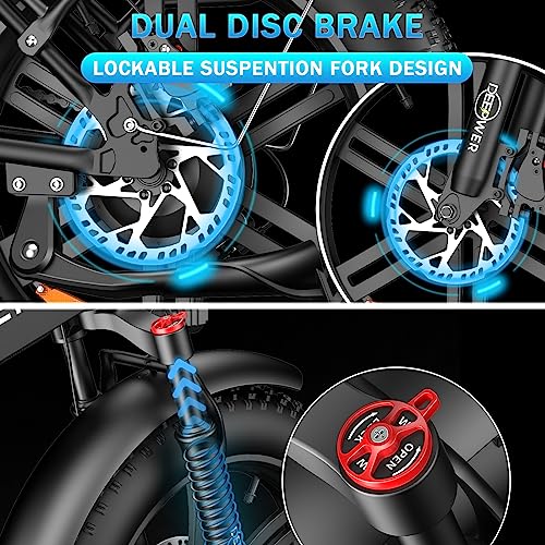 IDOTATA Electric Bicycle for Adults,1000W Motor, 48V 20AH Removable Battery, 31MPH, 31Miles Range, 7-Speed, 20" x4.0 Fat Tire Electric Folding ebike, Dual Shock Absorber Mountain Bike