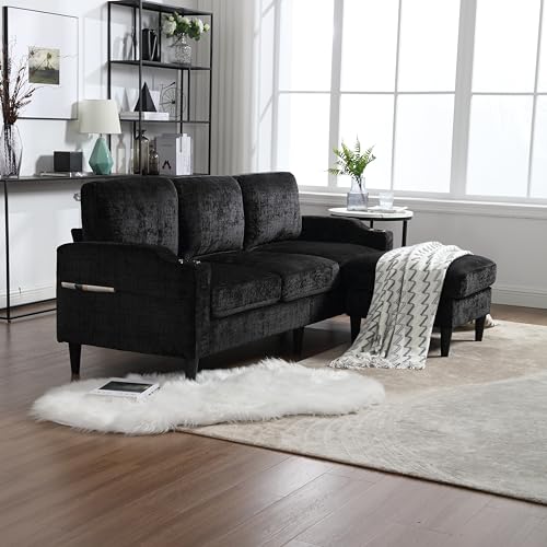 77'' Convertible Sectional Sofa Couch, L Shaped Couch 3 Seat Sofa Sectional with Reversible Storage Ottoman Bench & Cup Holder, Couches for Living Room, Apartment, Office, Small Space, Beige