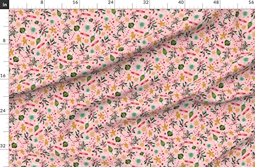 Spoonflower Fabric - Vintage Christmas Pink Winter Holidays Gingerbread Ditsy Green Printed on Petal Signature Cotton Fabric by The Yard - Sewing Quilting Apparel Crafts Decor