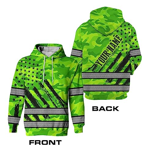 Matedecor US Flag And Camo Neon Color High Visibility Hoodie For Men Women Custom Name Reflective Safety Hoodies for Worker