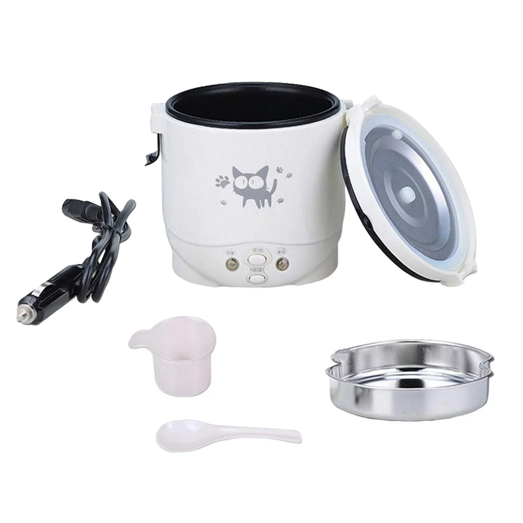 Small 1L Electric Rice Cooker Multipurpose Food Container Heating Lunch Box Cooking Machine Soup Pot Portable for Travel Camping RV Car 12V