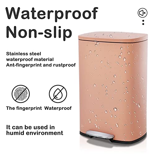 13 Gallon Trash Can, Brushed Stainless Steel Kitchen Trash Can with Soft-close Lid, Fingerprint-resistant Kitchen Garbage Can with Foot Pedal and Inner Bucket, Odor Proof Trash Can Garbage Can, BLACK