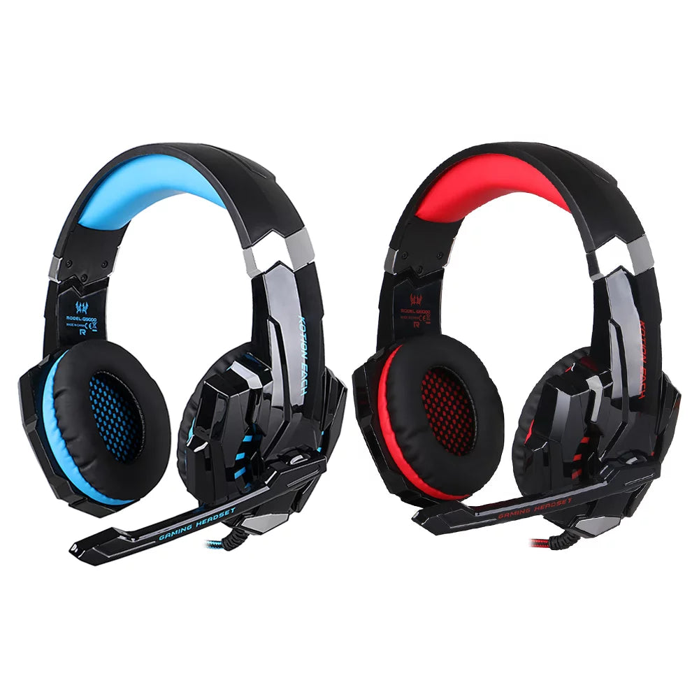 Kotion EACH G9000 3.5mm Gaming Headphone Over Ear Game Headset Noise Cancellation Earphone with Mic LED Light Control for Laptop Tablet Mobile Phones Desktop PC