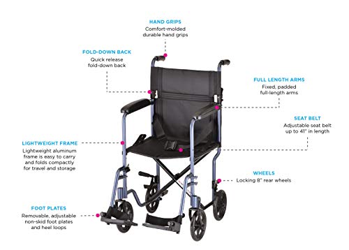 NOVA Medical Products Lightweight Transport Chair - 19" with Swing Away Footrest - Black