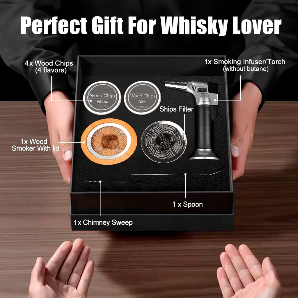 Cocktail Smoker Kit with Torch, Old Fashioned Cocktail Kit with 4 Flavors Wood Chips, Drink Smoker for Whiskey Pack of 2