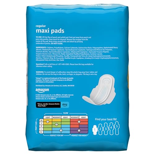 Amazon Basics Thick Maxi Pads with Flexi-Wings for Periods, Extra Heavy Overnight Absorbency, Unscented, Size 5, 20 Count, 1 Pack (Previously Solimo)
