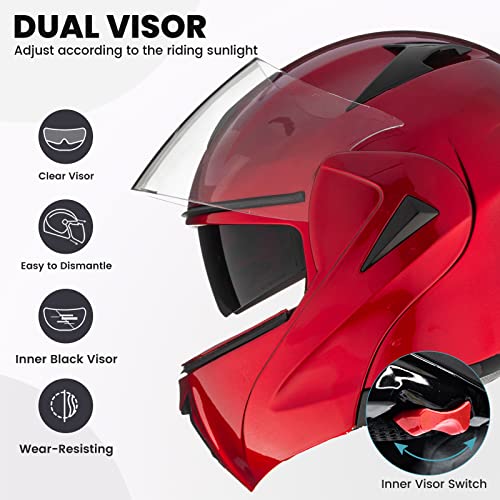 ILM Motorcycle Helmets Modular Dual Visor Flip-up Full Face Street Bike Racing Helmet DOT 5 Colors Model 808