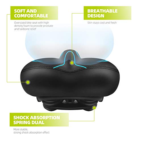 Roguoo Bicycle Seat, Wide Bike Seat for Men Women, Comfortable Memory Foam Sweatproof Essential Bike Saddle -Dual Shock Absorbing-Best Bike Seat Replacement for Exercise Bikes, Mountain Bikes