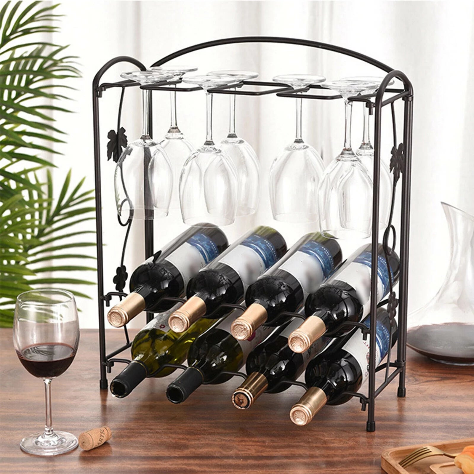 ZhdnBhnos 2-Tier 8 Bottles Stackable Wine Rack Countertop Glasses Storage Organizer Floor Standing Holder Display Shelf