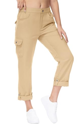 YSENTO Womens Cargo Hiking Pants with 6 Pockets Lightweight Stretch Quick Dry Camping Travel Pants Roll Up