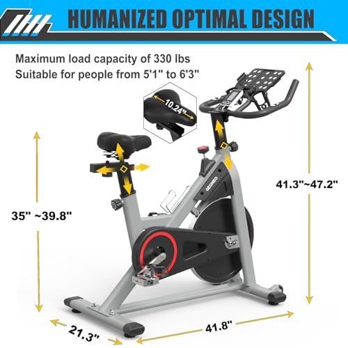GEONEO Exercise Bike, Exercise Bike for Home, Stationary Indoor Cycling Bike Cardio Gym with pad Holder and LCD Monitor,Silent Belt Drive & 35 LBS Flywheel